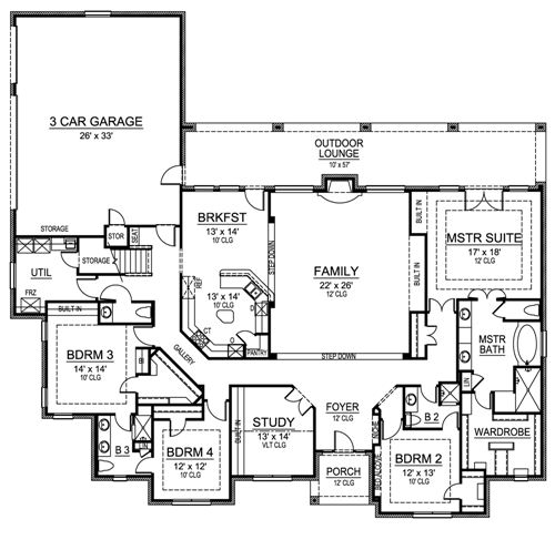 One-Story Floor Plans Four Bedroom Three Bath Guest House